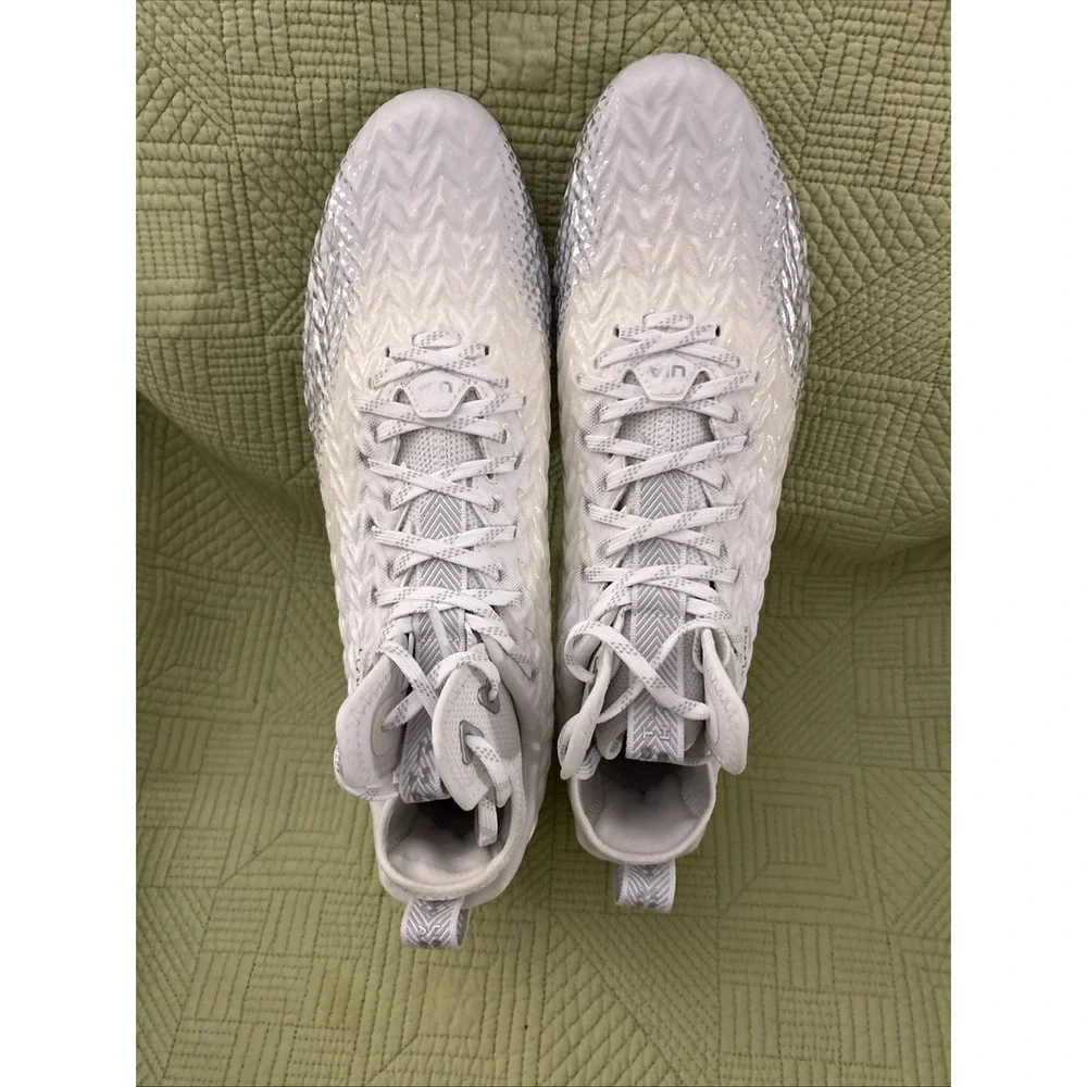 Under Armour UA Clone Football Cleats White Silver Men's Size 13 3024097-046